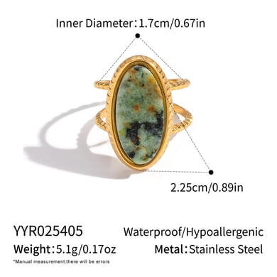 Anillo retro de acero inoxidable con piedras preciosas naturales de color dorado. h5 