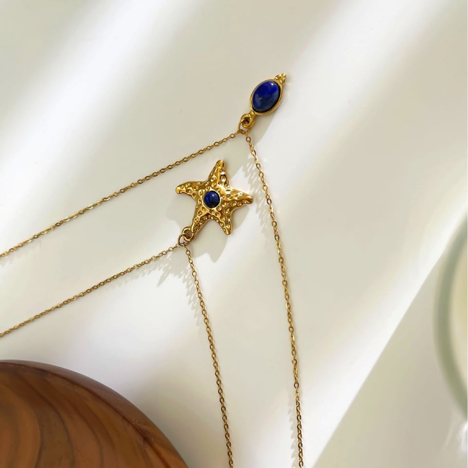 1 Piece Starfish Gold Color Natural Stone Pendant Necklace Picture5