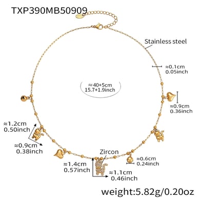 Parure de bijoux pour femme en acier inoxydable et zircone couleur or, motif chaton délicat et mignon h5 