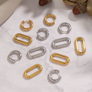 1 Paar kreisförmige Creolen aus Edelstahl in Goldfarbe h5 Bild3