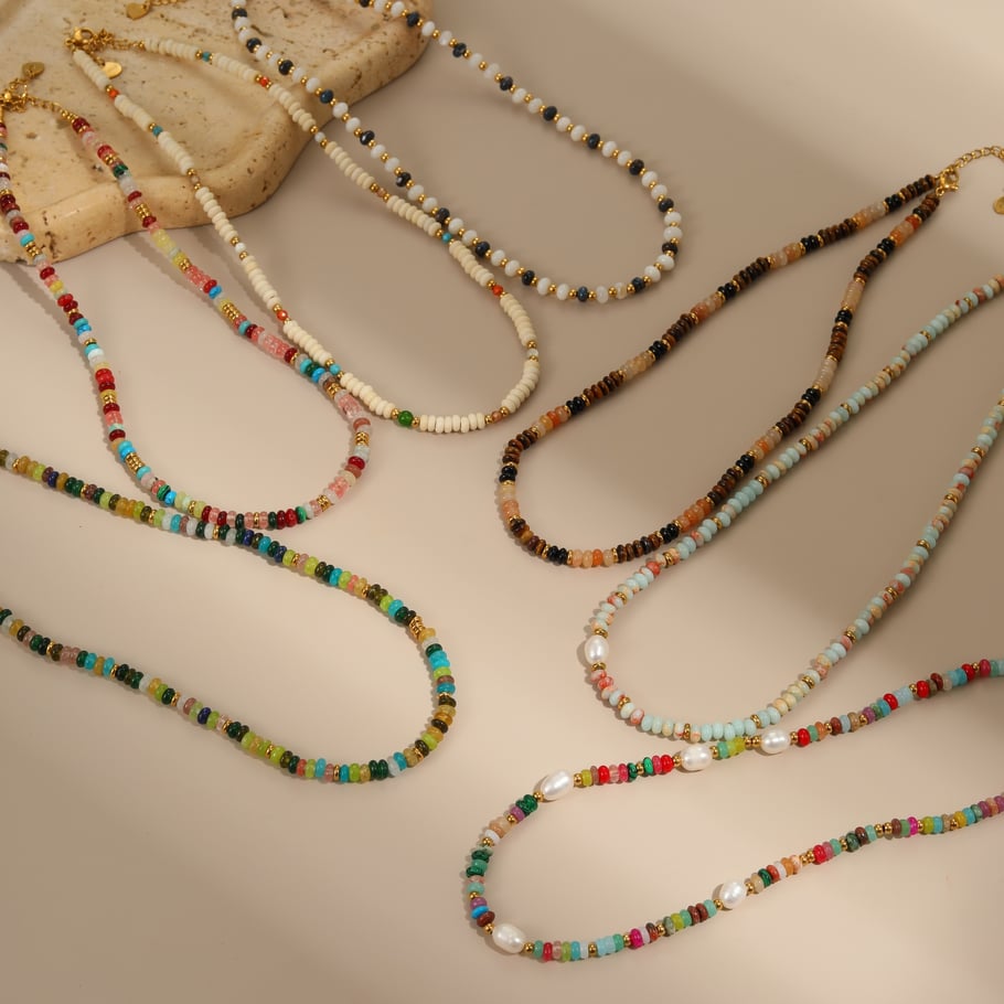 1 Piece Ethnic Bohemian Beads Stainless Steel Gold Color Women's Chain Necklaces h5Picture3
