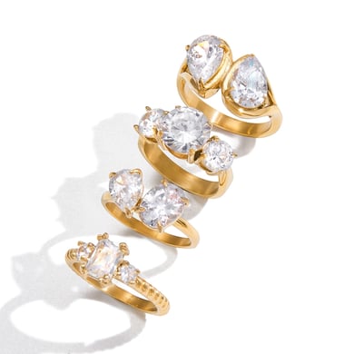 1 Piece Shinning Droplet Stainless Steel Gold Color Zircon Women's Gemstone Rings h5 Picture6