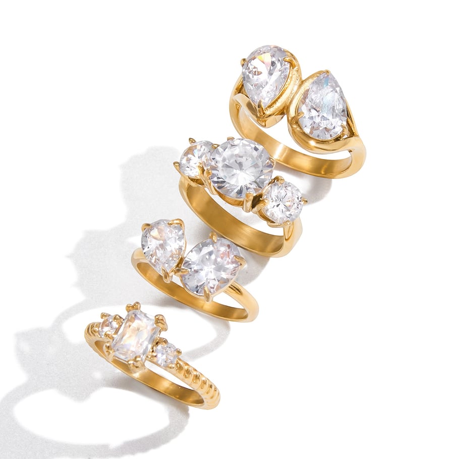 1 Piece Shinning Droplet Stainless Steel Gold Color Zircon Women's Gemstone Rings Picture6