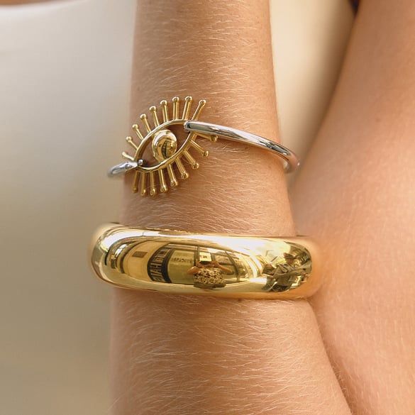Braccialetti da donna in acciaio inossidabile con occhio del diavolo classico, colori misti oro e argento, 1 pezzo 2