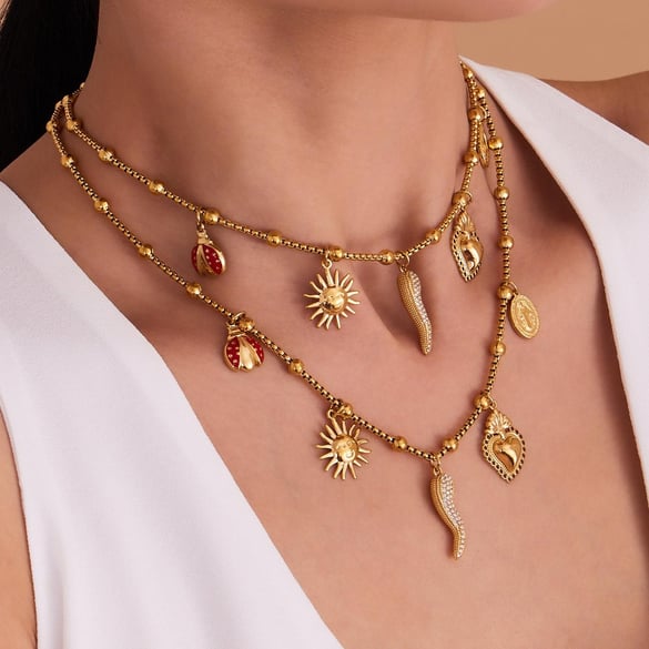 1 collar colgante de lujo de acero inoxidable color dorado con forma de pimienta para mujer.