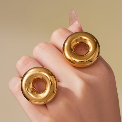 1 Piece Sleek Circle Stainless Steel Gold Color Statement Rings h5 Picture4