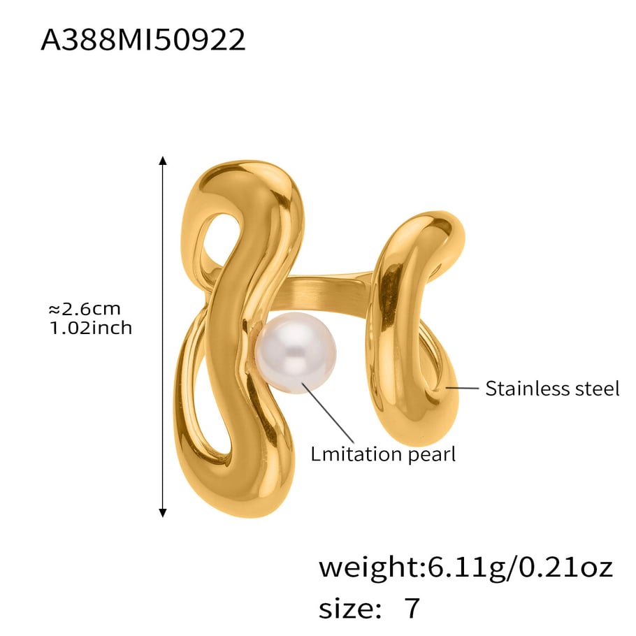 1 Piece Classic Irregular Shape Stainless Steel Gold Color Statement Rings 