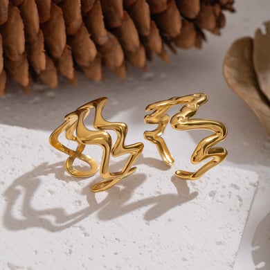1 stuk onregelmatige vorm roestvrij staal goudkleurige minimalistische ring h5 Afbeelding3