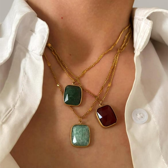 1 Piece Natural Stone Stainless Steel Pendant Necklace 2