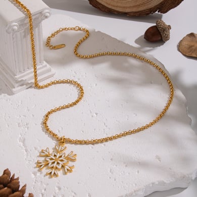 Collana con ciondolo color oro a forma di fiocco di neve in acciaio inossidabile da 1 pezzo h5 Immagine3