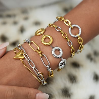 1 Stück lässige unregelmäßige Kreisform Edelstahl Damen Kettenarmbänder h5 Bild5