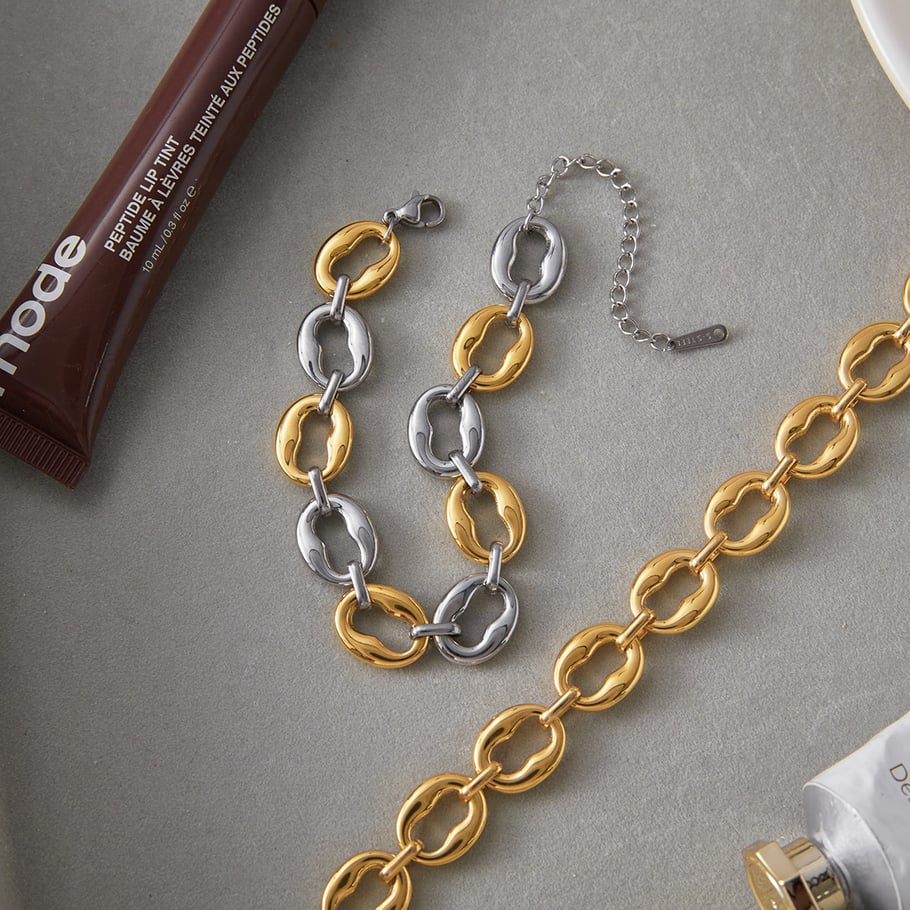 Braccialetti a catena da donna in acciaio inossidabile color oro con cerchio classico da 1 pezzo Immagine5