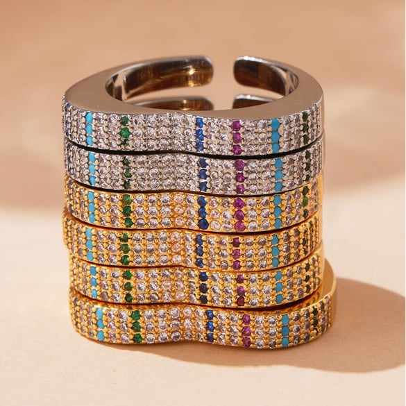1 Piece Colorful Heart Stainless Steel Gold Color Zircon Women's Gemstone Rings 2
