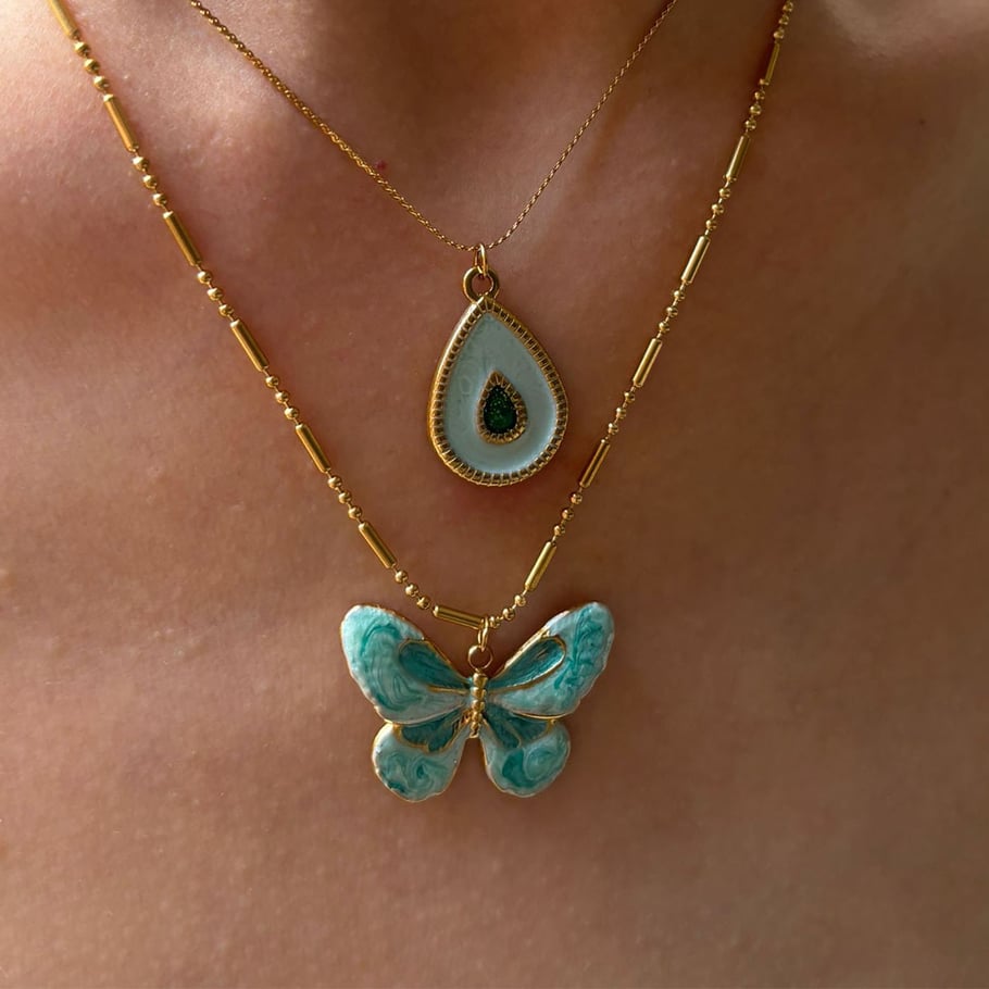 1 Piece Enamel Butterfly Stainless Steel Gold Color Pendant Necklace Picture3