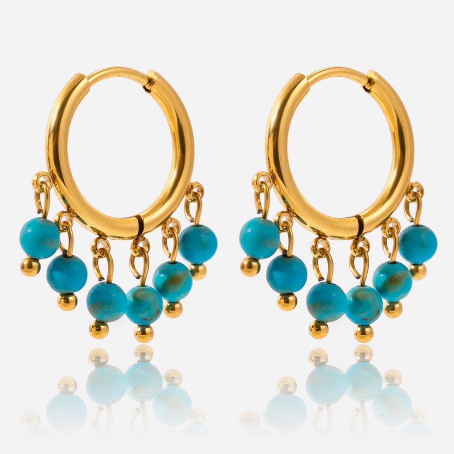 1 Pair Elegant Circle Calaite Stainless Steel Gold Color Women's Hoop Earrings 