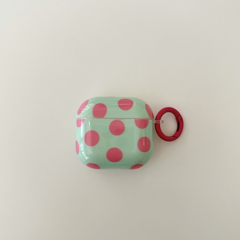 1 custodia per auricolari da donna a pois color rosa-verde 