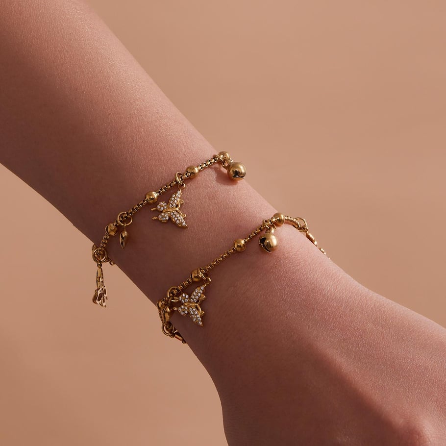 Ensemble de bijoux élégants pour femmes en acier inoxydable avec zircon couleur or et papillon Image6