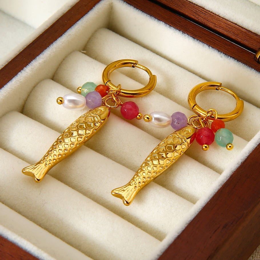 1 Pair  Retro Fish Stainless Steel  Gold Color  Women's Drop Earrings Picture4