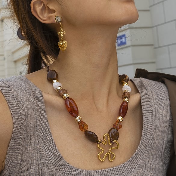 1 Piece Flower Shape Stainless Steel Acrylic Beaded Necklace 2