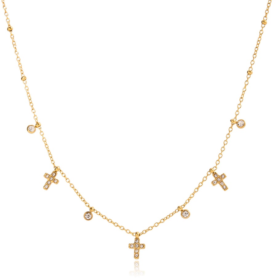 1 Piece Sophisticated Cross Stainless Steel Gold Color Zircon Women's Pendant Necklaces