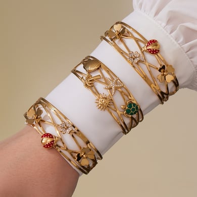 1 Piece Luxurious Ladybird Stainless Steel Gold Color Zircon Women's Cuff Bracelets h5 Picture3