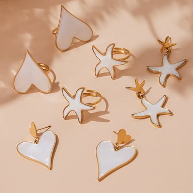 Elegant Shell Heart Stainless Steel Gold Color Women's Jewelry Sets h5 Picture2