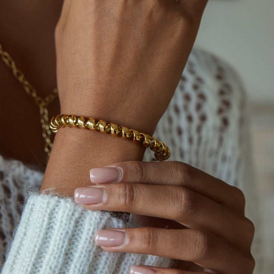Braccialetti a polsino da donna in acciaio inossidabile color oro, 1 pezzo h5Immagine3