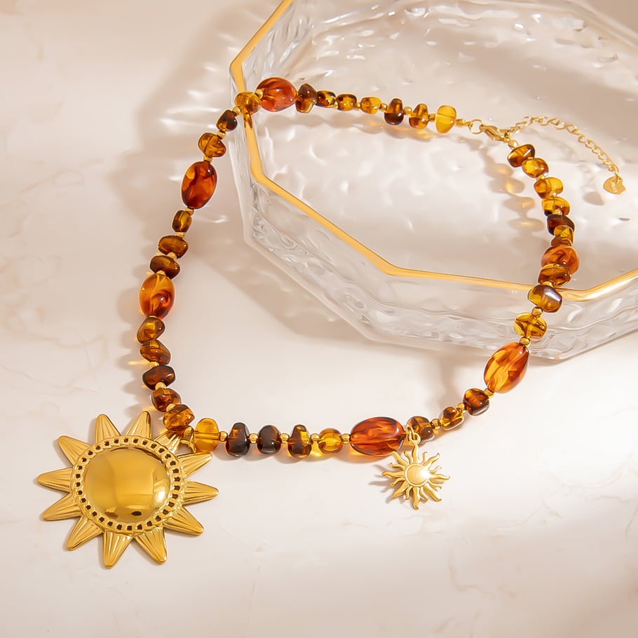 1 Piece Retro Sun Resin Beaded Necklace h5Picture3