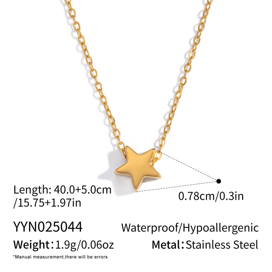 Collier pendentif en acier inoxydable couleur or avec cœur et étoile, 1 pièce