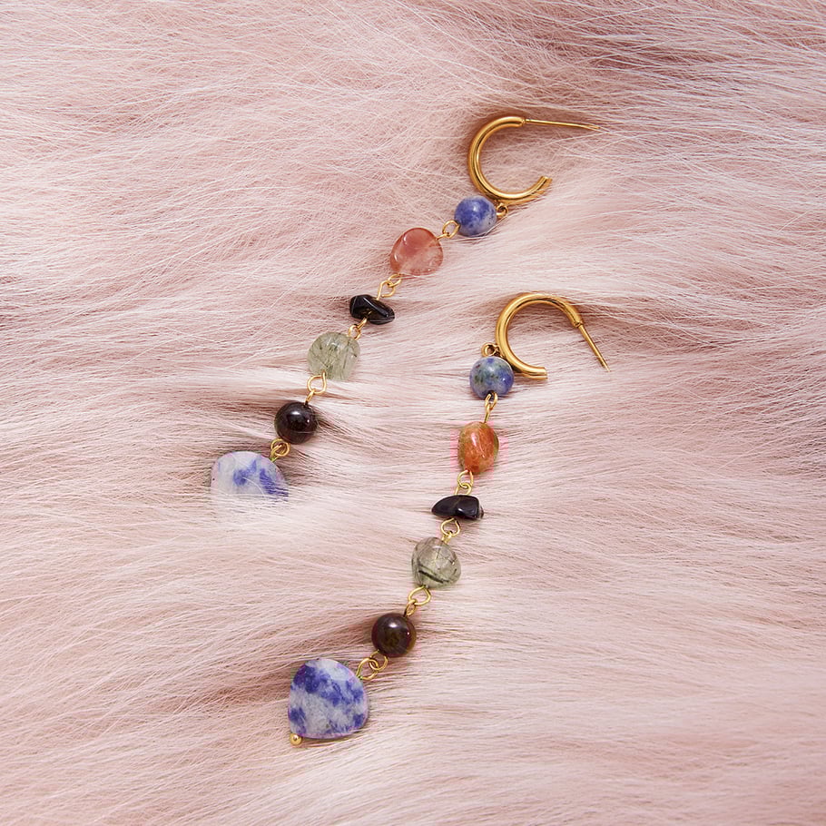 Pendientes colgantes de acero inoxidable con piedra natural de forma irregular para mujer, 1 pieza h5Imagen6