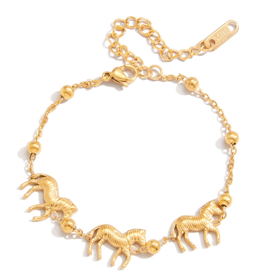 1 Stück luxuriöse Zebra-Charm-Armbänder aus Edelstahl in Goldfarbe für Damen