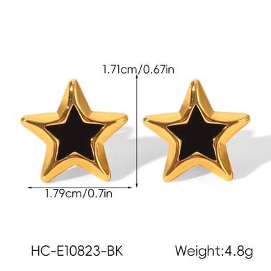 1 paio di orecchini a bottone in acciaio inossidabile color oro con stella smaltata h5 Immagine2