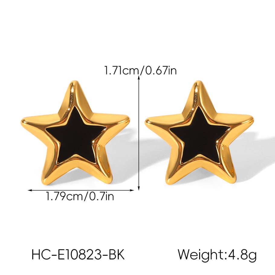 1 par de pendientes de botón de acero inoxidable con forma de estrella esmaltada en color dorado Imagen2