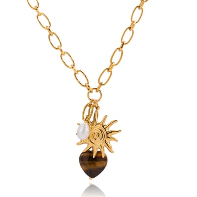 1 Piece Vintage Heart Stainless Steel Gold Color Natural Stone Women's Pendant Necklaces h5 