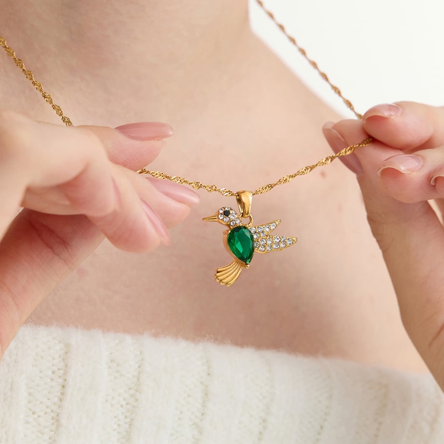 1 Stück Radiant Zirkon Vögel Edelstahl Gold Farbe Damen Anhänger Halsketten h5Bild5