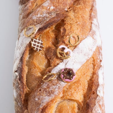 1 paio di orecchini pendenti da donna in acciaio inossidabile color oro a forma di pane delicato h5 Immagine5