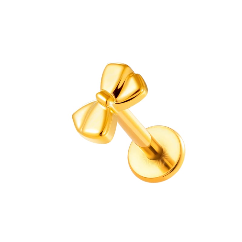 1 stuk glanzende strikknoop stervis titaniumlegering goudkleurige zirkoon piercing oorbellen voor dames h5Afbeelding5