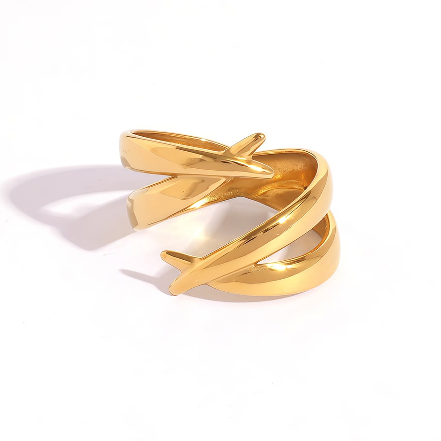1 Piece Simple Geometric Lines Stainless Steel Gold Color Women's Statement Rings