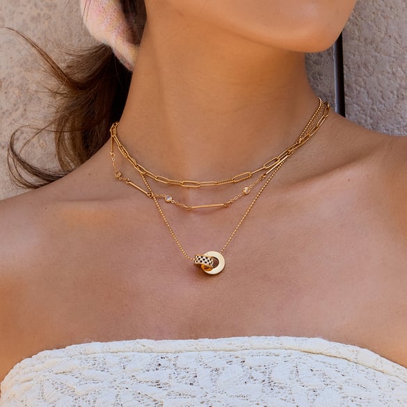 1 Piece Luxurious Double Circle Stainless Steel Gold Color Women's Pendant Necklaces 2