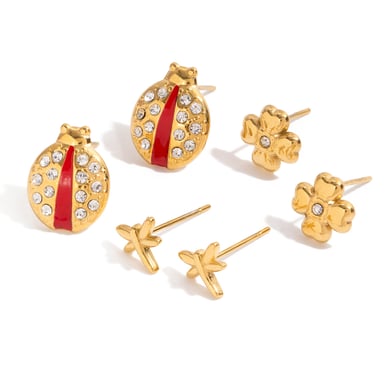 1 Set Klassieke Kever Roestvrijstalen Goudkleurige Dames Oorbellen Sets h5 