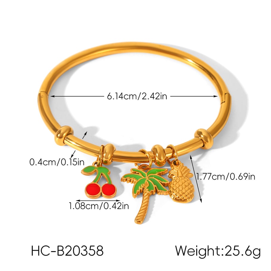 1 Piece Fruit Cherry Stainless Steel Gold Color Bangle h5Picture2