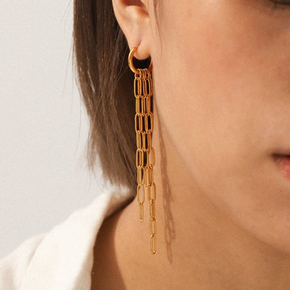 1 Pair Chain Tassel Stainless Steel Gold Color Dangle Earrings