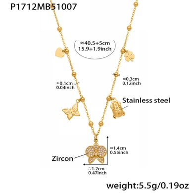 Collier avec pendentif Phalaenopsis en acier inoxydable couleur or pour femme, 1 pièce h5 Image2