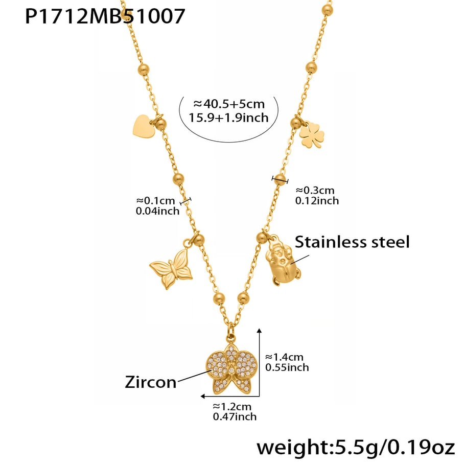 Collier avec pendentif Phalaenopsis en acier inoxydable couleur or pour femme, 1 pièce h5Image2