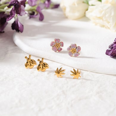 1 set di orecchini da donna in acciaio inossidabile color oro con fiore romantico h5 Immagine5