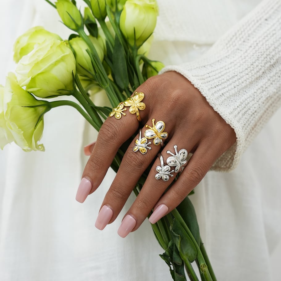 1 Piece Natural Butterfly Stainless Steel Gold Color Women's Statement Rings h5Picture4