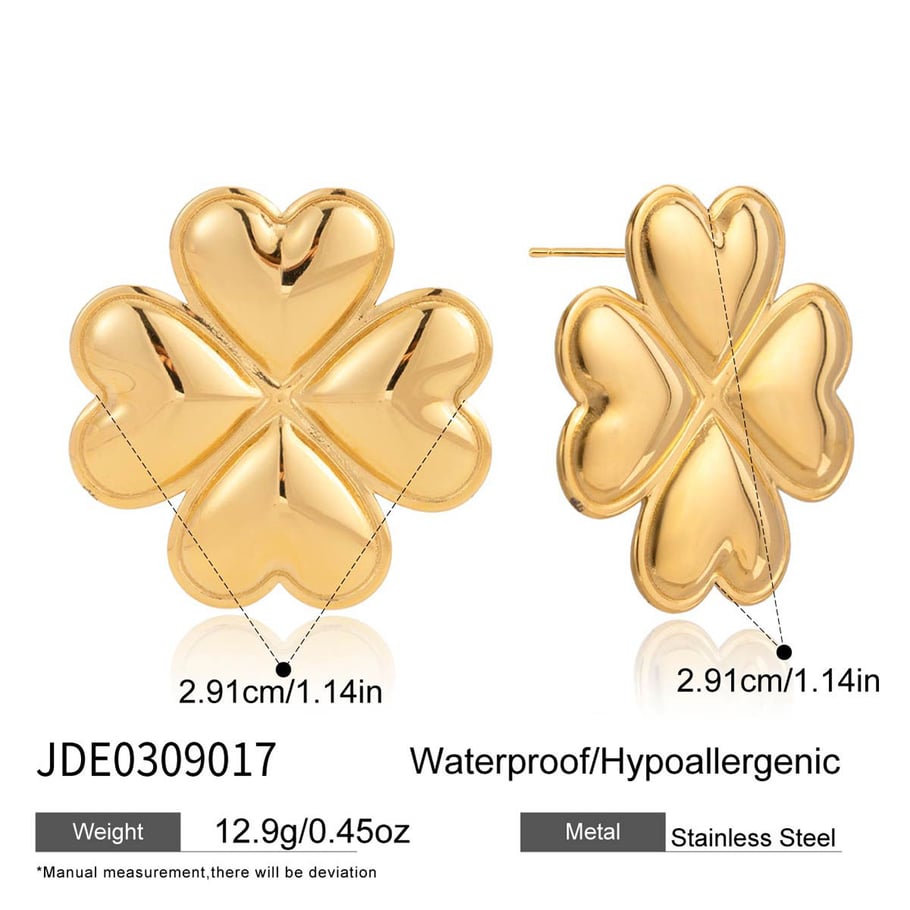 1 Paar wunderschöne Kleeblatt-Ohrstecker aus Edelstahl in Goldfarbe für Damen h5Bild2