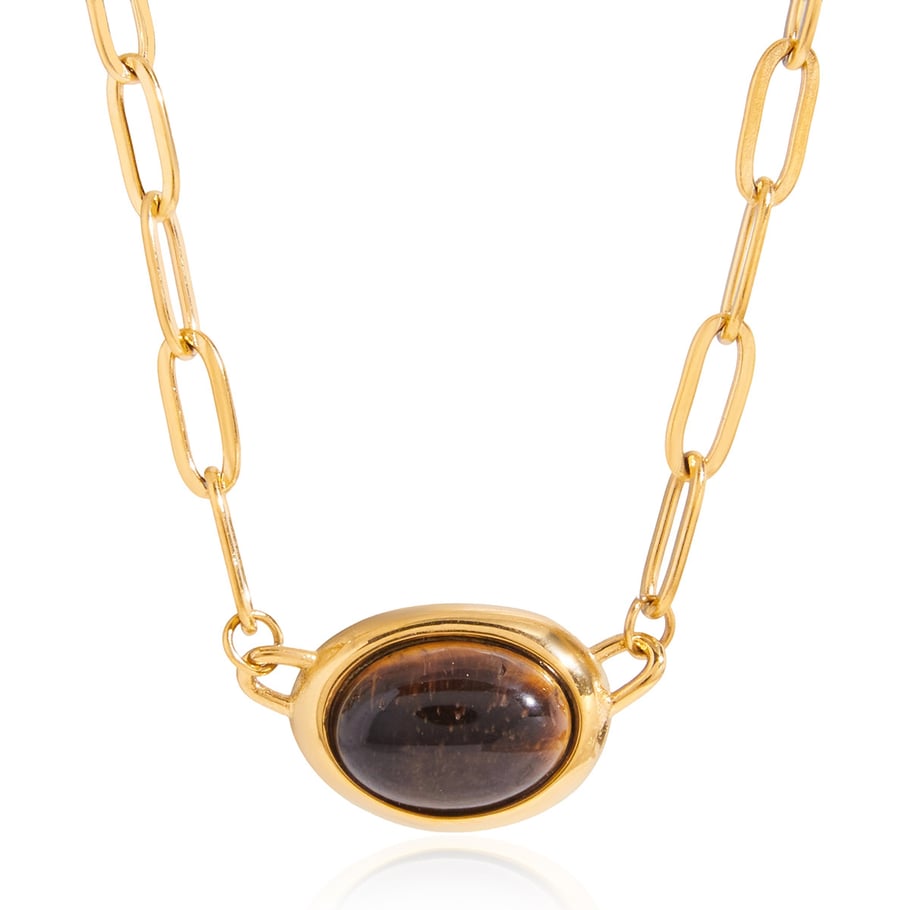 1 Stück Retro Oval Naturstein Edelstahl Gold Farbe Damen Anhänger Halsketten