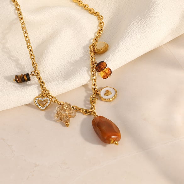 Collana con ciondolo a forma di cuore con fiore in acciaio inossidabile, 1 pezzo, da donna