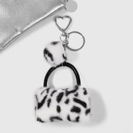 1 llavero pequeño para bolso con forma de bola de peluche con estampado de leopardo en blanco y negro 